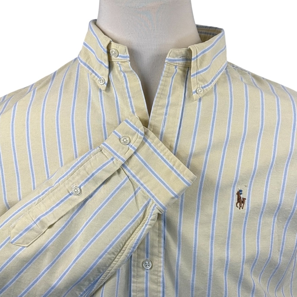 Ralph Lauren Mens Custom Fit Oxford Yellow Blue Stripe Flesh Pony XL Long Sleeve - Picture 1 of 6